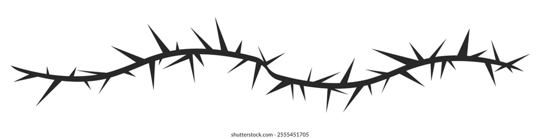 Thorn stem vine plant with spikes simple border y2k creepy branch. Barbed wire tattoo. Boundary frame. 