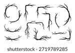 Thorn vine frames and borders vector set. Black twisted thorn branches, barbed stems, creepy patterns. Isolated design elements for tattoos, gothic art, religious symbols.