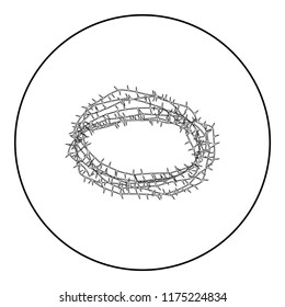 Thorn wreath or barbed wire icon black color in round circle outline