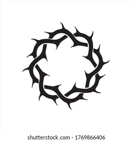 Thorns circle frame. Black silhouette of crown of thorns. Icon vector illustration isolated on white background