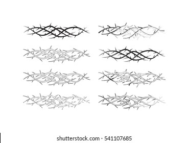 Thorns lines, text dividers, vector brushes. Graphic element for Lent and Easter season.