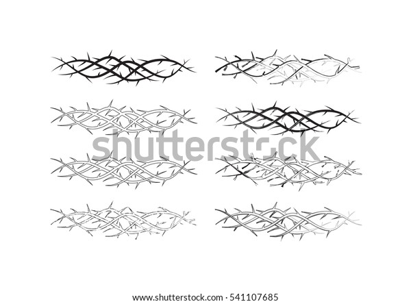 Thorns lines, text dividers, vector\
brushes. Graphic element for Lent and Easter\
season.