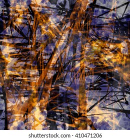 Thorns & spots. Orange, black and violet. Abstract seamless background