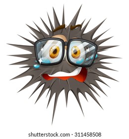 Thorny ball with crying face illustration