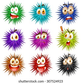 Thorny balls with faces illustration