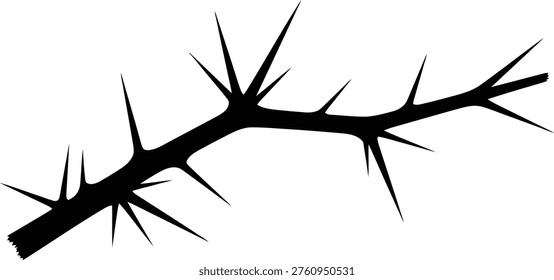 Thorny Branch with Sharp Spikes Crown of Thorns Illustration on White Background