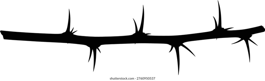 Thorny Branch with Sharp Spikes Crown of Thorns Illustration on White Background