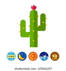 Thorny cactus in desert icon