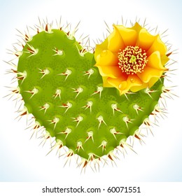 Thorny heart. Vector thorny cactus in the shape of heart and yellow flower