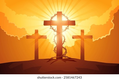 Thorny plant wrapped around a cross, symbolizing sacrifice, faith, and the passion of Christ. Religious themes, Easter and Good Friday designs, spiritual reflections, and symbolic artwork