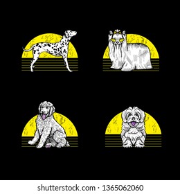 thoroughbred dogs on the background of the moon fashion prints in the style of dotwork
