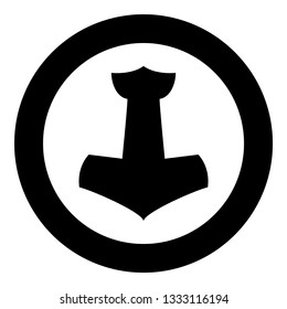 Thor's hammer Mjolnir icon black color vector in circle round illustration flat style simple image