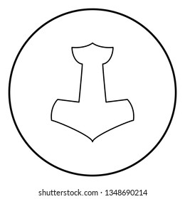 Thor's hammer Mjolnir icon outline black color vector in circle round illustration flat style simple image