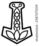 Thor's hammer, Mjolnir with scandinavian ornament, scandinavian amulet - vector silhouette image for stencil. Hammer of god thor for laser cutting