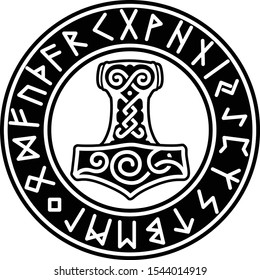 Thor's Hammer and Runic Futhark svg