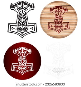 Ilustración del vector de martillo de Thor. Mjolnir Y El Ornamento Escandinavo