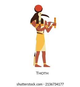 Thoth, Ibis-headed god of Ancient Egypt. Old Egyptian deity of writing, wisdom, science. Mythological religious character with moon disk. Flat graphic vector illustration isolated on white background