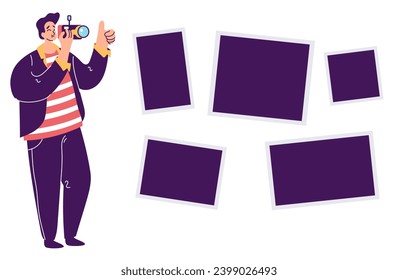 Thotograph taking photo studio photography photoshoot concept. Vector design graphic illustration
