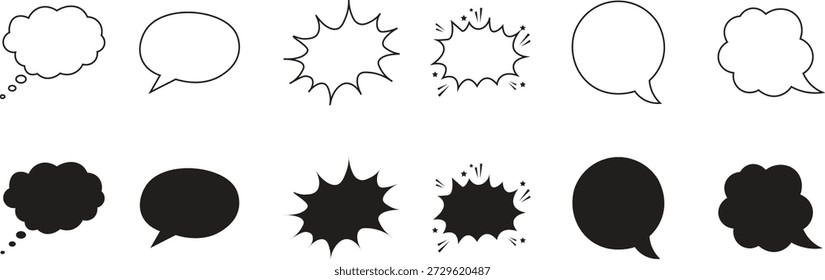 Though bubble speach bubble set outline cloud bubble message thinking bubble