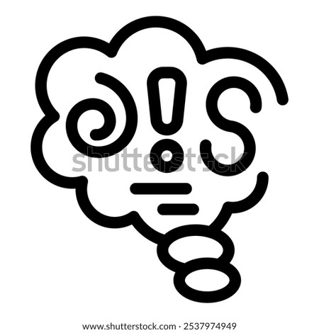 Thought bubble is expressing confusion with a spiral, question mark and exclamation mark