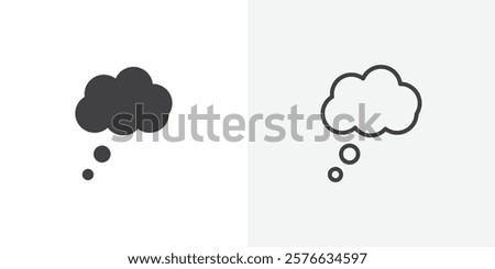 Thought bubble icon set in black flat solid and outlined style.