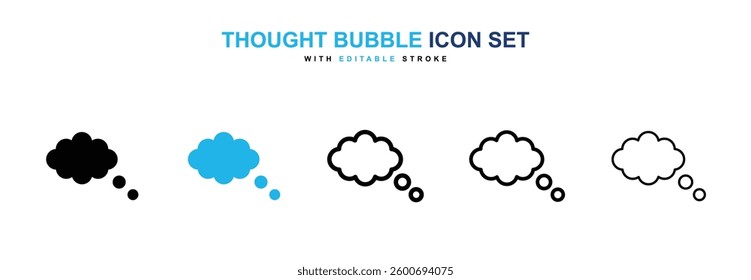 Thought bubble icons graphics set in black and blue colors
