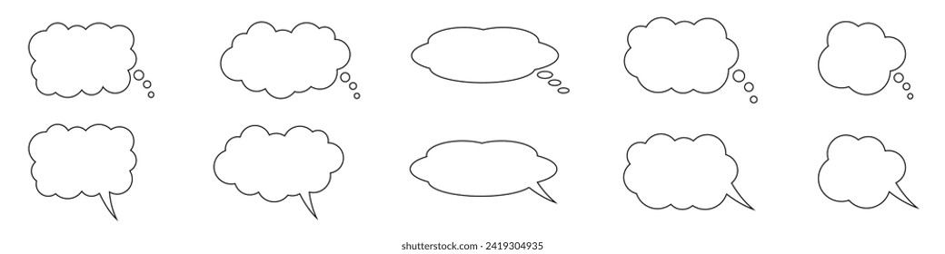 Thought bubble line icon. Speech or think bubble, empty communication cloud. Set of vector design elements. Expanded stroke.