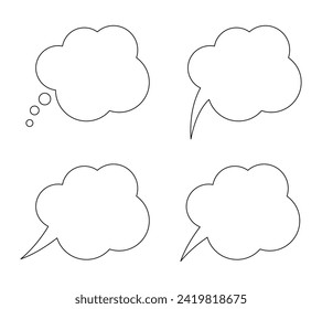 Thought bubble line icon. Speech or think bubble, empty communication cloud. Set of vector design elements. Editable stroke.