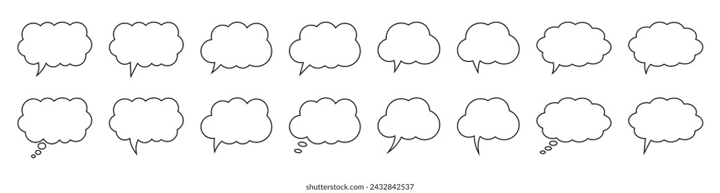 Thought bubble line icon. Speech or think bubble, empty communication cloud. Set of vector design elements.