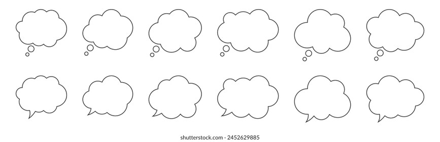 Thought bubble line icon. Speech or think bubble, empty communication cloud. Set of vector design elements. Expanded stroke.