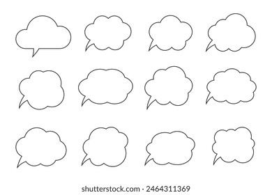 Thought bubble line icon. Speech or think bubble, empty communication cloud. Set of design elements.