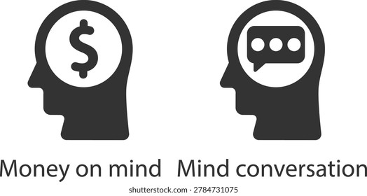 Thought bubble with money and mind conversation icons vector illustration