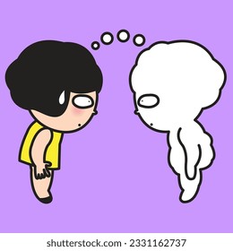 A Thought Bubble Or Speech Balloon As A Girl Shape Opposite Cartoon Girl Who Feeling Surprise Concept Card Character illustration