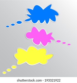 Thought bubbles with shadow on the grey background, cloud icon, texts box, idea box