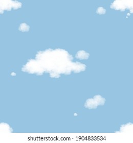 Thought cloud Seamless on blue sky background, Isolated pattern Think bubble, Endless White Blank Speech, Vector illustration 3D fluffy cloud.Vector illustration for kids