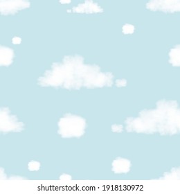 Thought cloud Seamless on blue sky background, Isolated pattern Think bubble, Endless White Blank Speech, Vector illustration 3D fluffy cloud.Vector illustration for kids