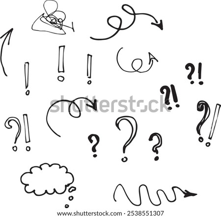 Thought cloud symbolizing a bad idea symbol of a negative mood gloomy tangled cloud minimalistic design doodle comic style hand-drawn ink graphic question mark exclamation mark icon set ink collection