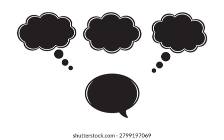 Thought clouds and chat bubble vector illustration black silhouette isolated for thinking mind conversation design