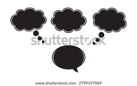 Thought clouds and chat bubble vector illustration black silhouette isolated for thinking mind conversation design