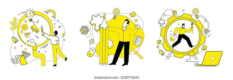 Thought experiment vector illustration. Analyzing and contemplating lead to innovative decisions born from thoughtful experiments Intelligence thrives in rich soil research, nurtured by waters