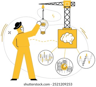 Thought experiment vector illustration. Contemplation and brainstorming are dynamic winds steering ship thought exploration The thought experiment concept is crucible where knowledge