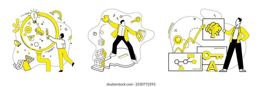 Thought experiment vector illustration. Contemplation and brainstorming are dynamic winds steering ship thought exploration The thought experiment concept is crucible where knowledge