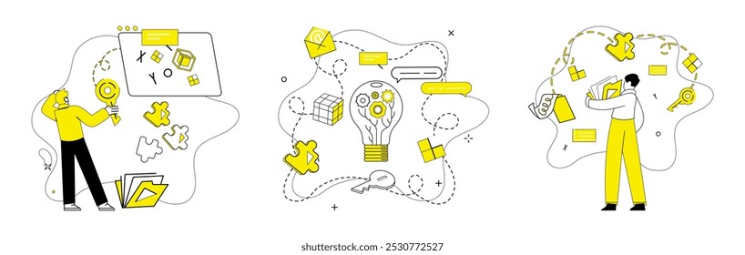 Thought experiment vector illustration. The thought experiment metaphor lights way for scientific exploration and success Intelligence and discovery entwine, weaving intricate tapestry