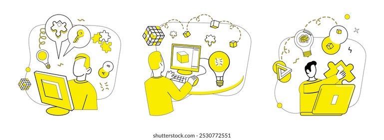 Thought experiment vector illustration. Success flourishes where contemplation and strategy converge in realm thought experiments The thought experiment concept acts as guiding star in ship