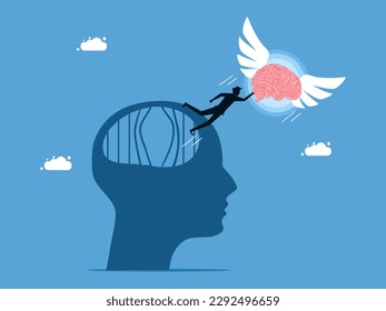Thought freedom. The brain leads the man to escape from the brain prison