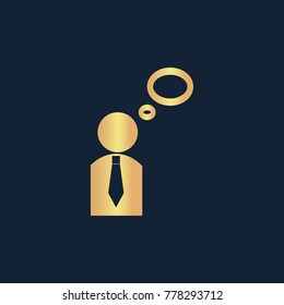 Thought icon flat. Simple gold pictogram on dark background. Vector illustration symbol