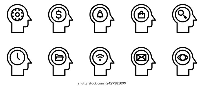 colección de conjuntos de estilos de línea de icono de pensamiento