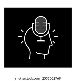 Thought Leadership Icon – A Head with a Microphone, Illustrating the Expression of Ideas and Influential Communication