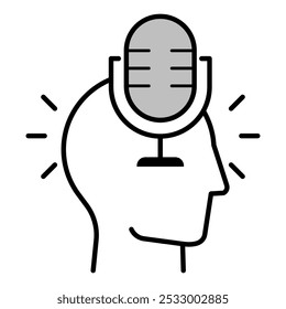 Thought Leadership Icon – A Head with a Microphone, Illustrating the Expression of Ideas and Influential Communication.