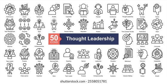 Thought Leadership Outline Gradient Icon Collection Set.Containing performance, growth, teamwork, amplify, copywriter, storytelling icon. Simple line style Vector Illustration.